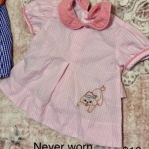 Pink Checkered Baby Top with Embroidered Puppy